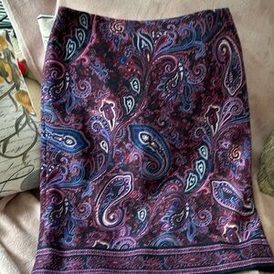 Talbots purple paisley  A line skirt. Size 6 canvas cotton spandex knee length.